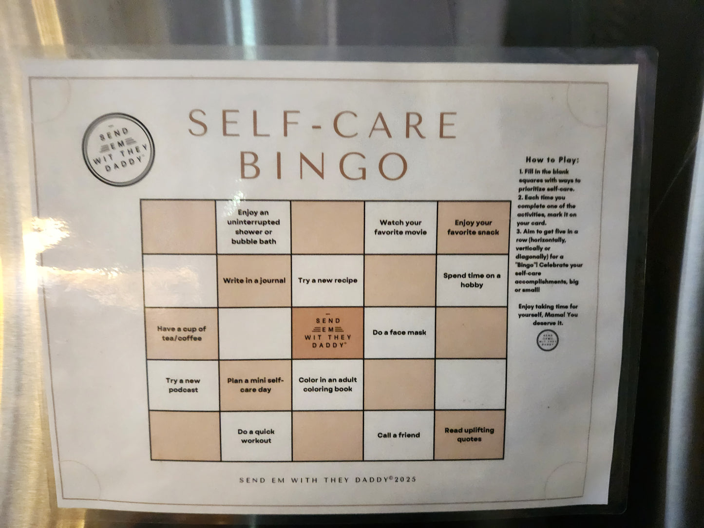 Self-care BINGO Card